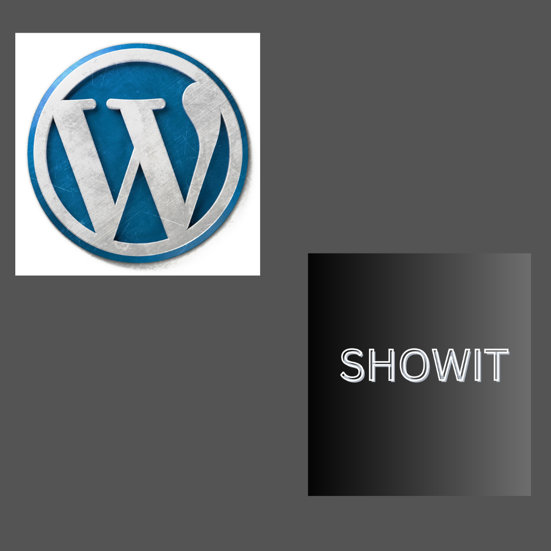A visual representation of the Showit vs WordPress debate featuring the WordPress logo and the word "Showit".